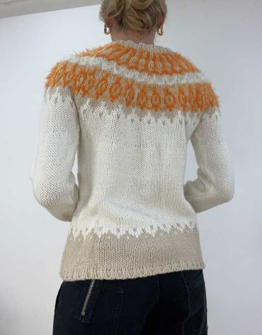 Vintage knitted patterned jumper in white | ASOS