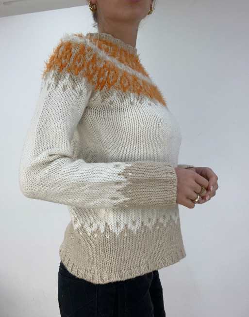 Vintage knitted patterned jumper in white | ASOS