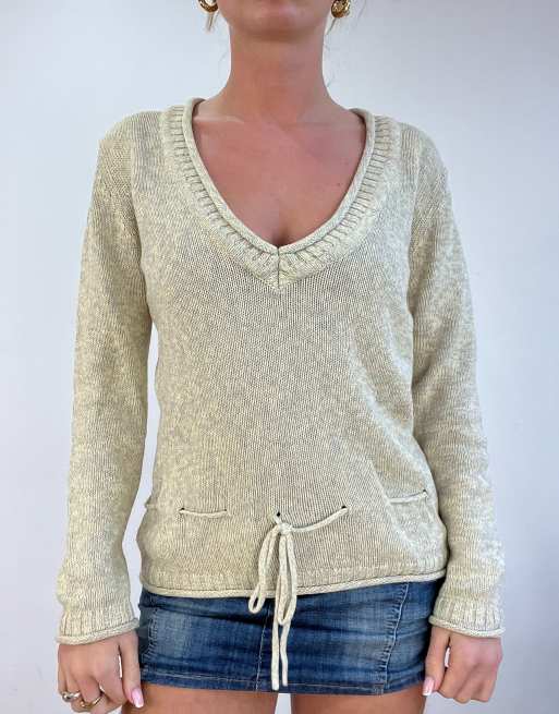 Vintage knitted v neck jumper in yellow
