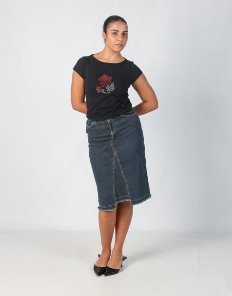 Vintage Kocca M denim midi skirt in blue - view 1