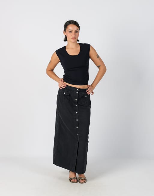 Vintage Kocca S denim maxi skirt in black, 1 of 4