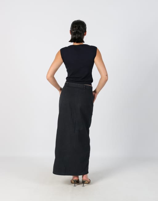 Vintage Kocca S denim maxi skirt in black, 3 of 4
