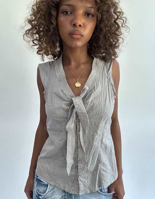 Vintage Kookai tie up top in grey, 1 of 4