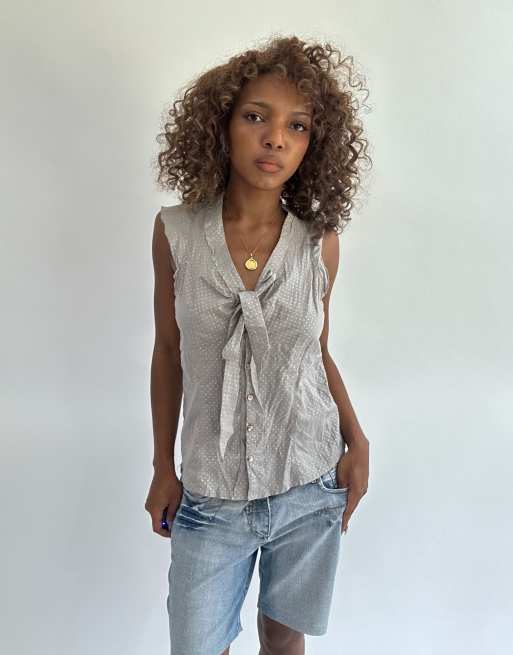 Vintage Kookai tie up top in grey, 4 of 4