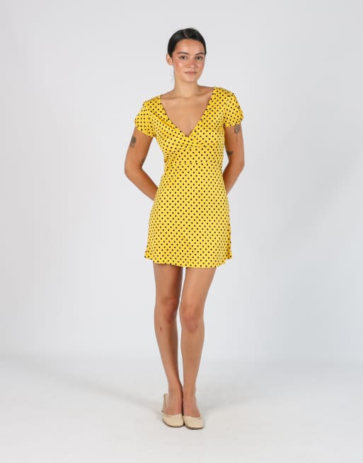 Vintage koton XS printed woven mini dress in yellow