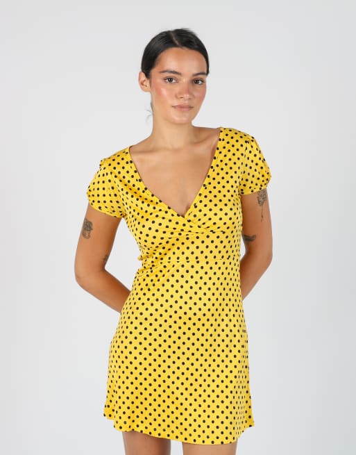 Vintage koton XS printed woven mini dress in yellow, 2 of 4