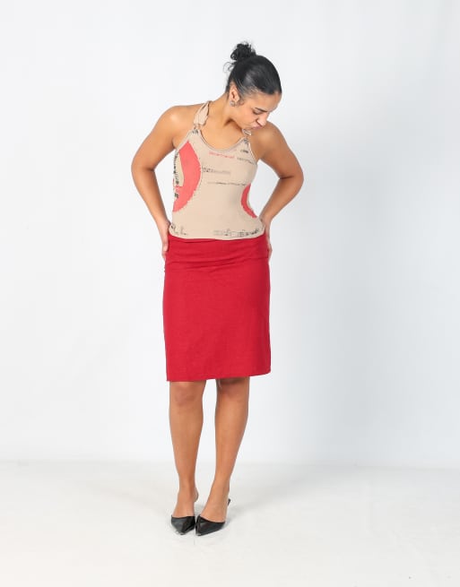 Vintage K.R Milano S woven midi skirt in red