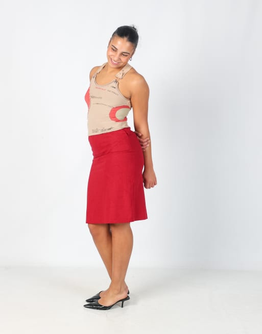 Vintage K.R Milano S woven midi skirt in red, 3 of 4