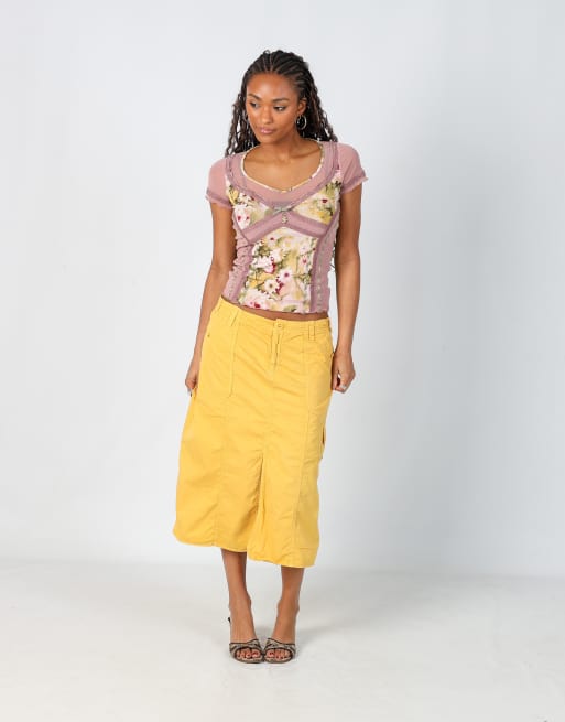 Vintage Krizia Jeans S woven midi skirt in yellow