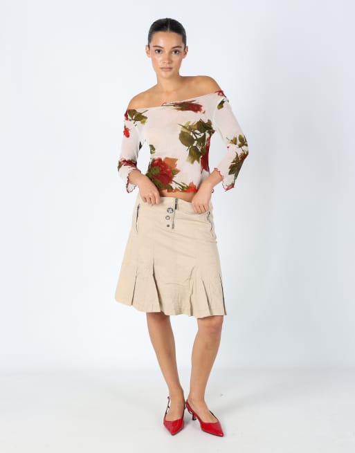 Vintage La Nigna Mala S Woven Midi Skirt Beige