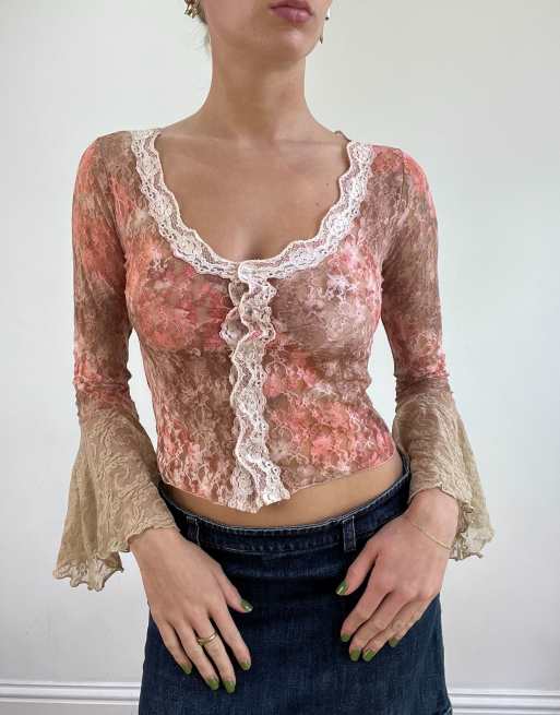 Vintage lace floral top in pink