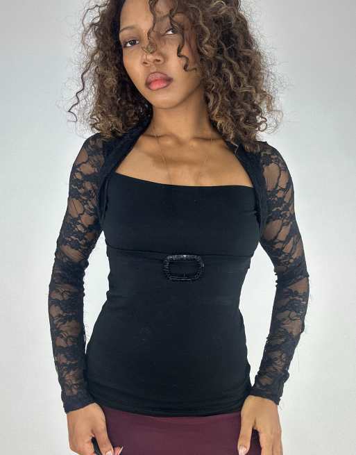 Vintage lace long sleeve top in black