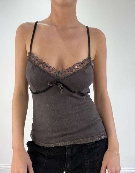 Vintage lace trim cami in brown