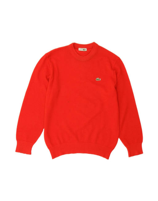 Vintage Lacoste Crew Neck Jumper Sweater Size 3 Small In Red Wool