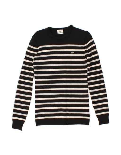 Vintage Lacoste Crew Neck Jumper Sweater Size 40 Medium In Black Striped
