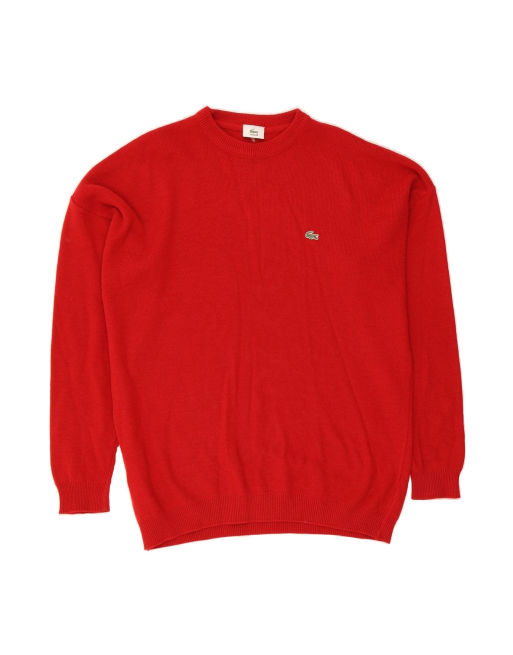 Vintage Lacoste Crew Neck Jumper Sweater Size 7 2XL In Red Wool