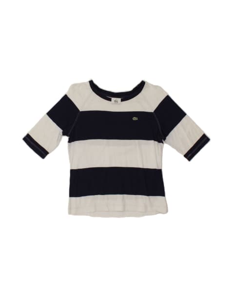 Vintage Lacoste Crop T-shirt Top Size 42 Large In Blue Striped - view 1