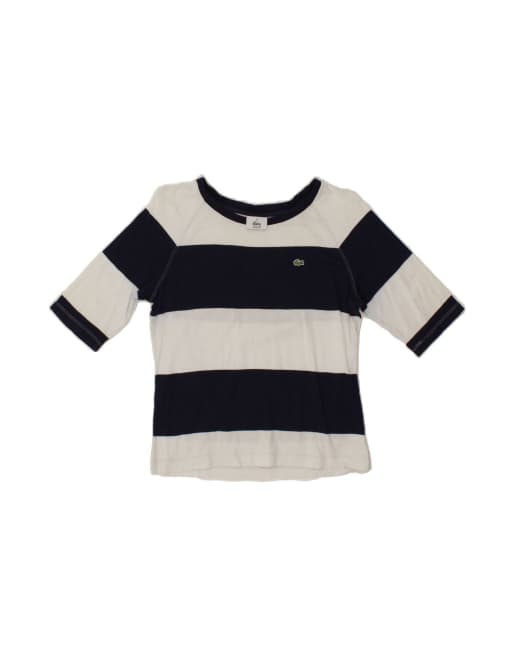 Vintage Lacoste Crop T-shirt Top Size 42 Large In Blue Striped