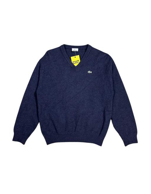 Vintage Lacoste Knitted V-Neck Jumper size s in navy