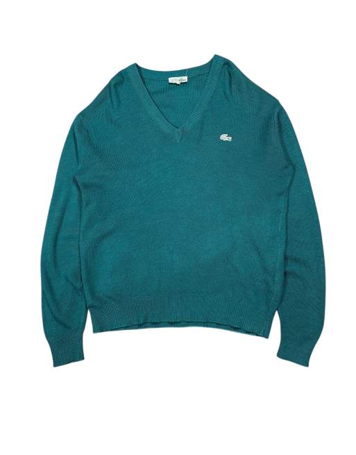 Vintage Lacoste Knitted V-neck Jumper size xl in green