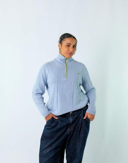 Vintage Lacoste M Knit Sweatshirt Jacket Light Blue