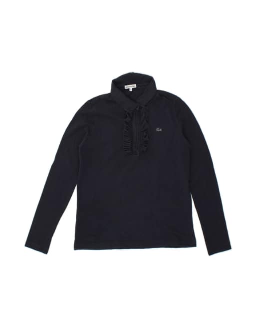 Vintage Lacoste Ruffle Front Long Sleeve Polo Shirt Size 42 Large In Blue