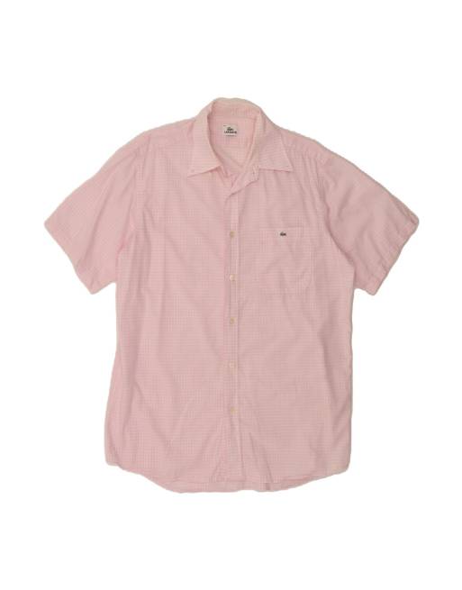 Vintage Lacoste Short Sleeve Shirt Size 42 Large In Pink Check