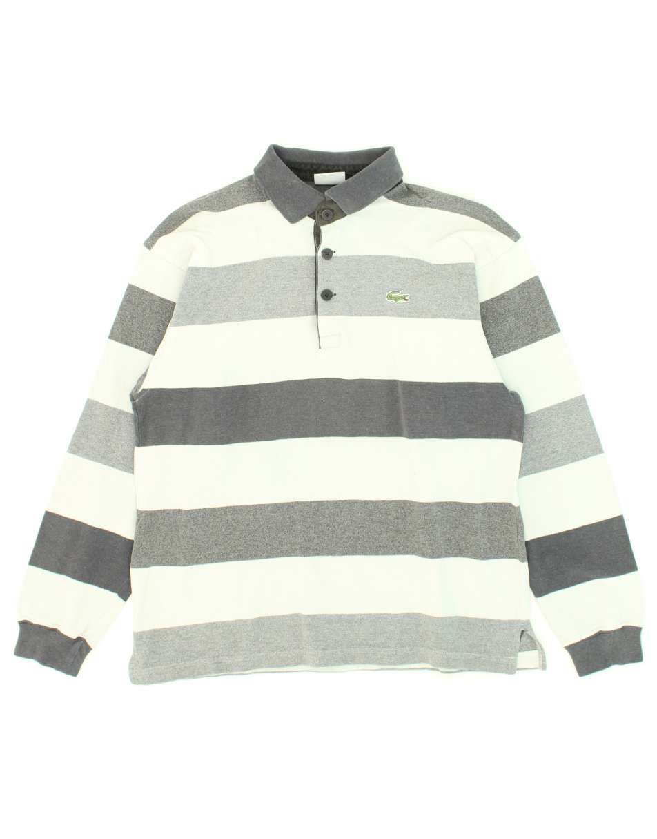 Vintage Lacoste Size M Striped Long Sleeve Polo Shirt in Grey