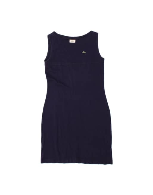 Vintage Lacoste Sleeveless Sheath Dress Size 42 Large In Blue