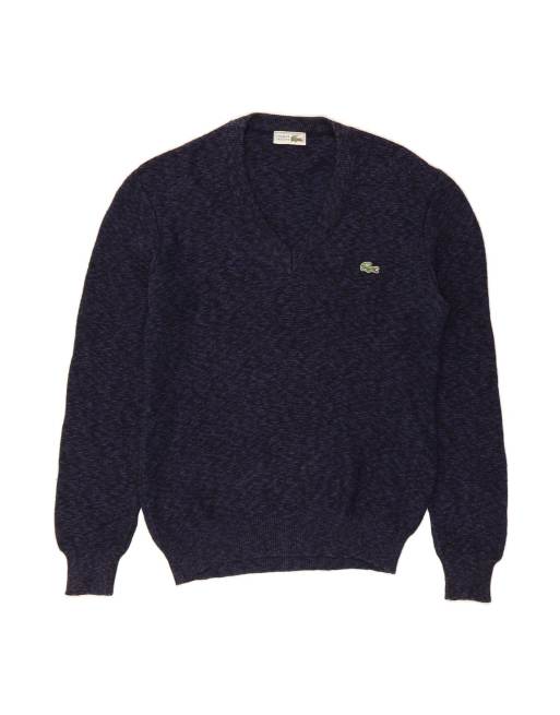 Vintage Lacoste V-neck Jumper Sweater Size 2 XS In Blue Flecked