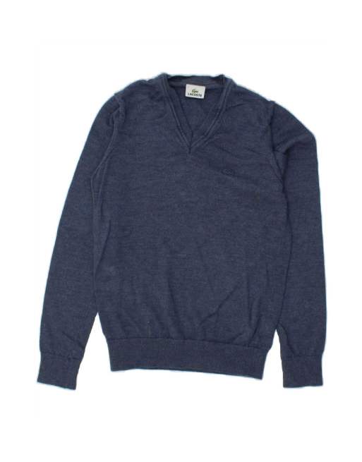 Vintage Lacoste V-neck Jumper Sweater Size 2 XS In Blue Virgin