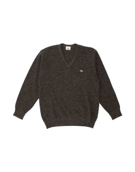 Vintage Lacoste V-neck Jumper Sweater Size 4 Medium In Grey