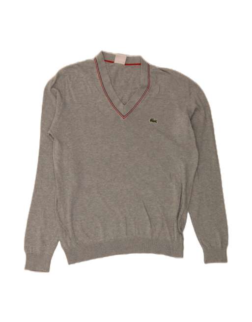 Vintage Lacoste V-neck Jumper Sweater Size 4 Medium In Grey