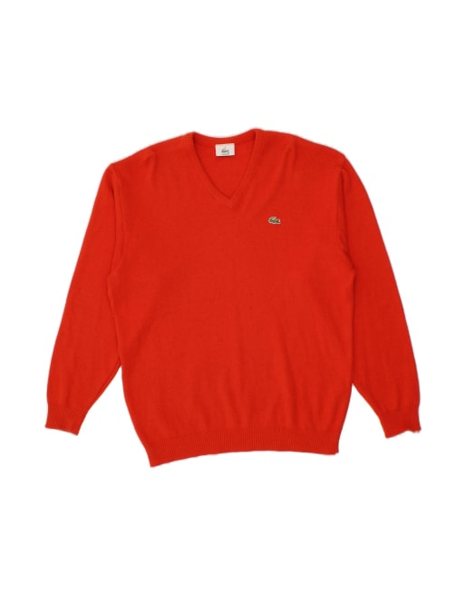 Vintage Lacoste V-neck Jumper Sweater Size 4 Medium In Orange