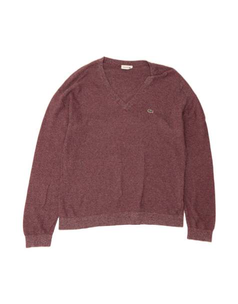 Vintage Lacoste V-neck Jumper Sweater Size 46 2XL In Burgundy - view 1