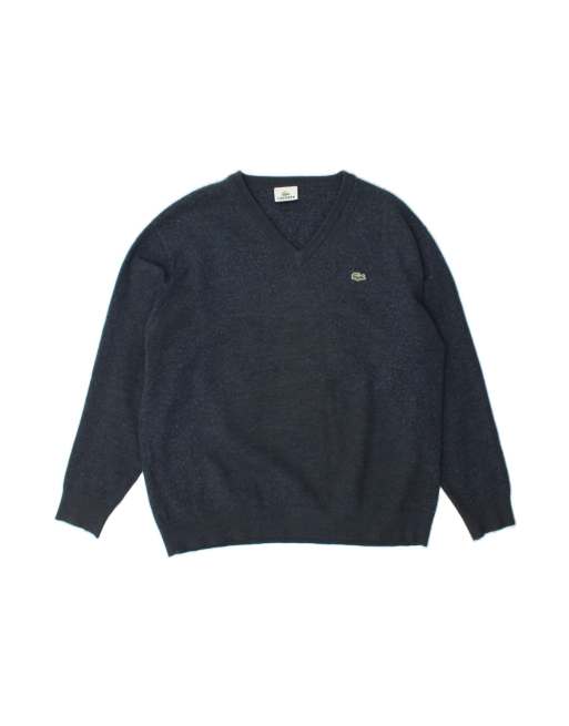 Vintage Lacoste V-neck Jumper Sweater Size 5 Large In Blue Wool