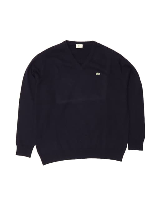 Vintage Lacoste V-neck Jumper Sweater Size 6 XL In Blue Wool