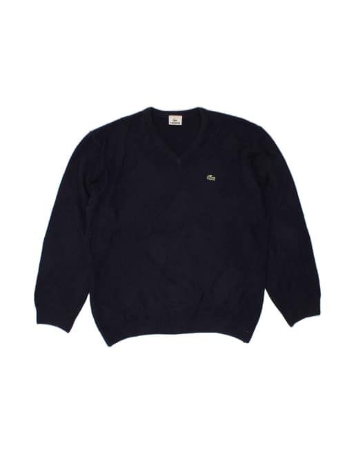Vintage Lacoste V-neck Jumper Sweater Size 6 XL In Blue