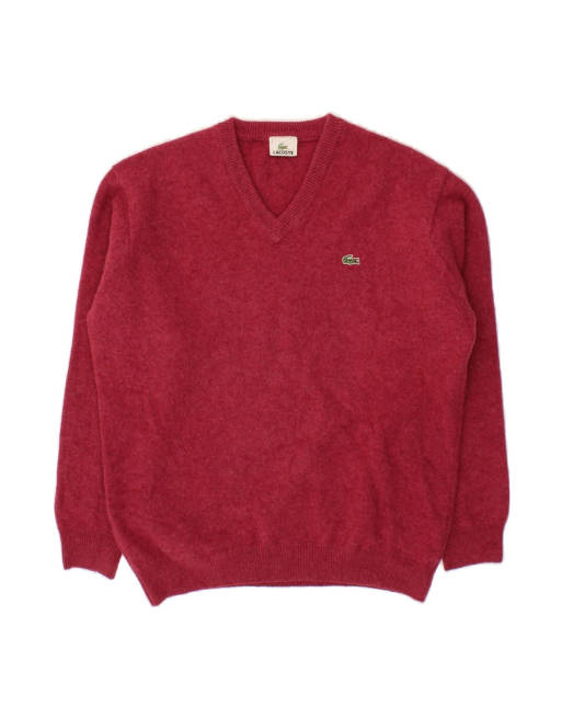 Vintage Lacoste V-neck Jumper Sweater Size 6 XL In Burgundy