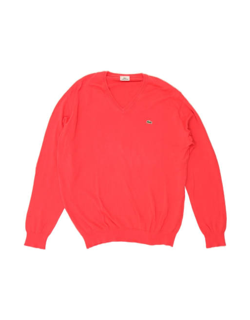 Vintage Lacoste V-neck Jumper Sweater Size 6 XL In Pink
