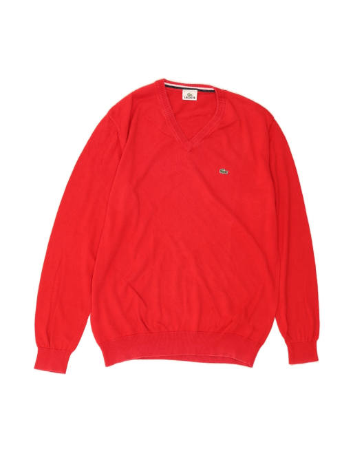 Vintage Lacoste V-neck Jumper Sweater Size 6 XL In Red