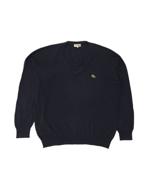 Vintage Lacoste V-neck Jumper Sweater Size 7 2XL In Blue