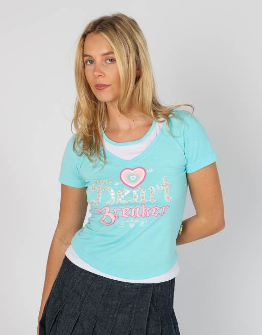 Vintage Lady Mei S baby tee in turquoise