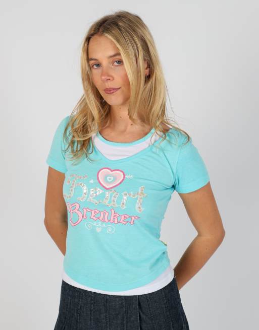 Vintage Lady Mei S baby tee in turquoise, 3 of 4