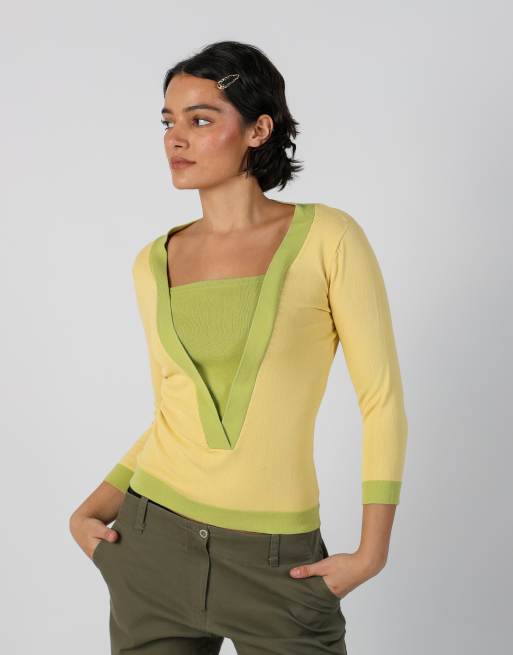 Vintage Lady Mei S long sleeve top in yellow, 3 of 4