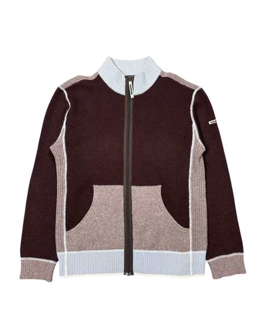 Vintage Lambretta Brown Panelled 100% Lambswool Zip-up Knit Cardigan, 1 of 7