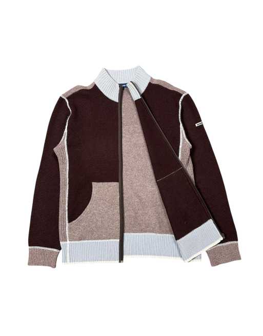 Vintage Lambretta Brown Panelled 100% Lambswool Zip-up Knit Cardigan, 2 of 7