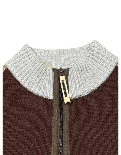 Vintage Lambretta Brown Panelled 100% Lambswool Zip-up Knit Cardigan, 5 of 7