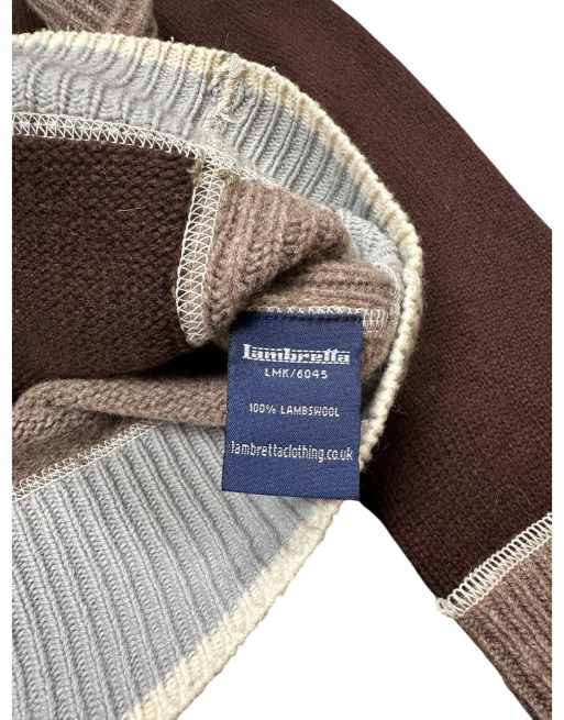 Vintage Lambretta Brown Panelled 100% Lambswool Zip-up Knit Cardigan, 6 of 7