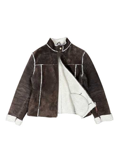 Vintage Lambretta Suede Sherpa Jacket in Dark Brown, 2 of 5